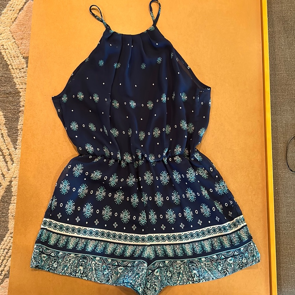 Love Tree Split Back Blue Romper